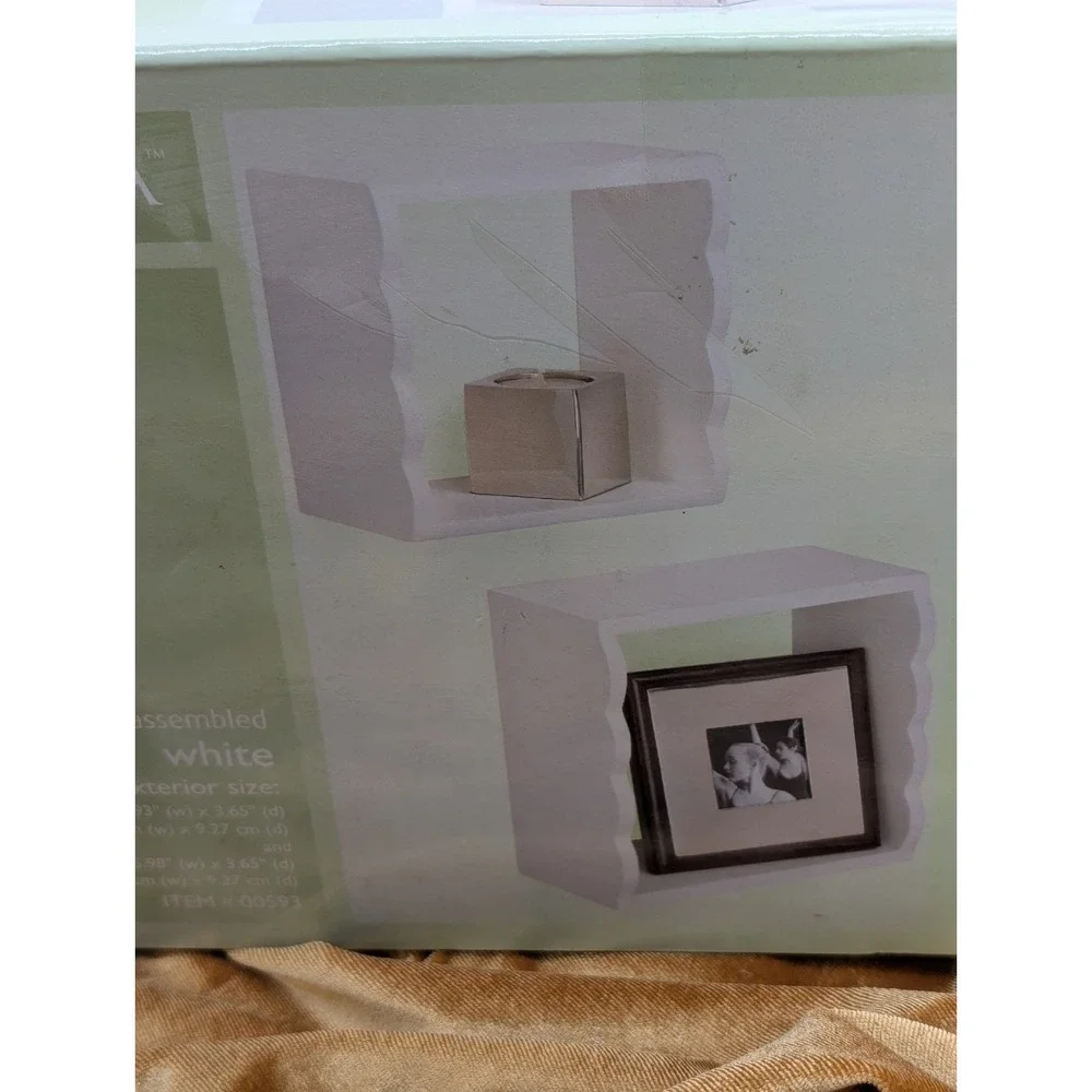 Y2K Vintage Spa Linea White Wood Wall Display Cubes Shelves Set of 2 Sealed NIB